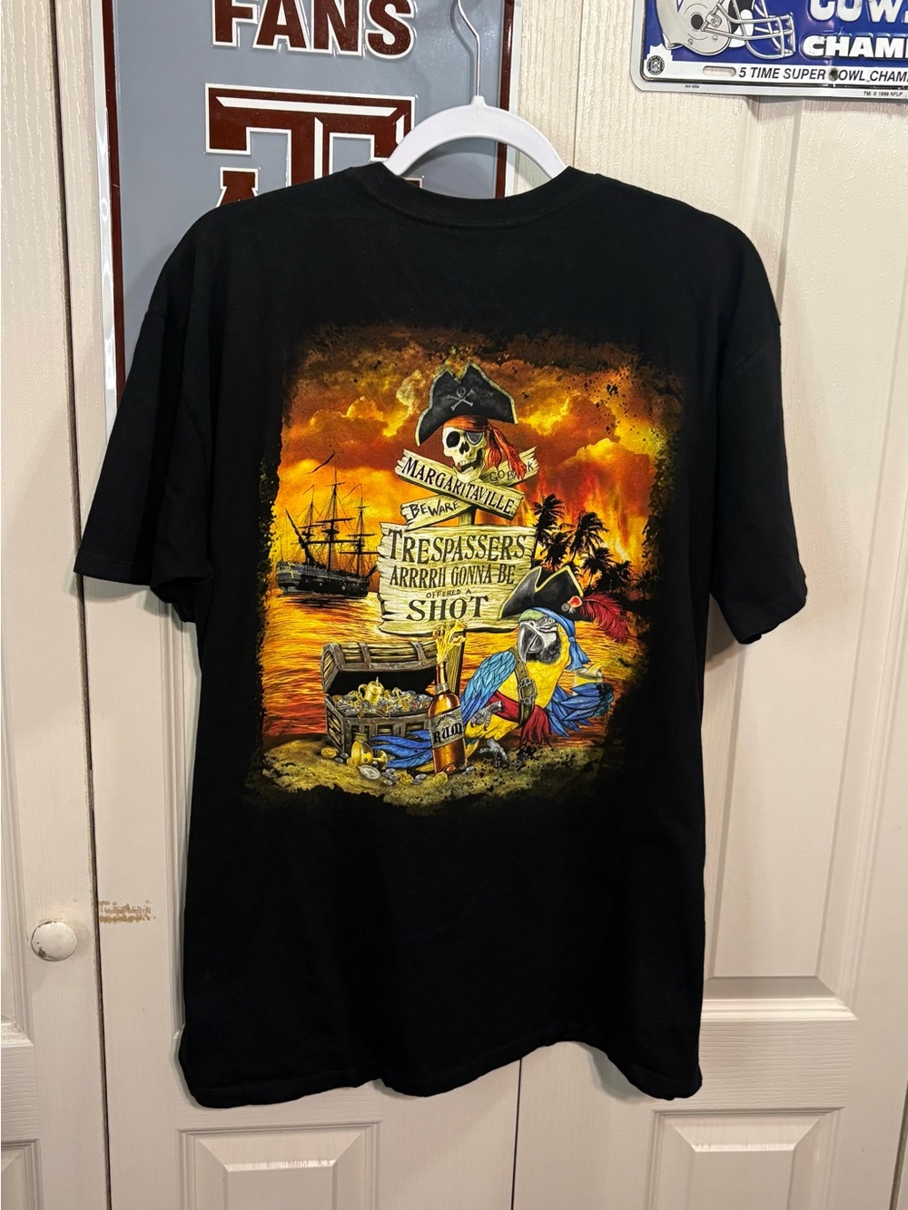 Margaritaville Black Tee with Vibrant Pirate Treasure Graphic